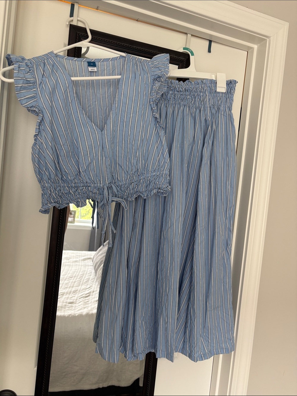 Blue & White Striped Two-Piece Set - Cropped Top & Skirt